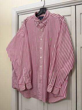 Ralph Lauren Shirt Mens Blake Cotton Pink/white Mens L
